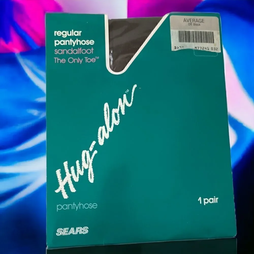 Vintage Sears Hug-Alon Pantyhose‎ Off Black Average Sandalfoot NOS 1 Pair USA